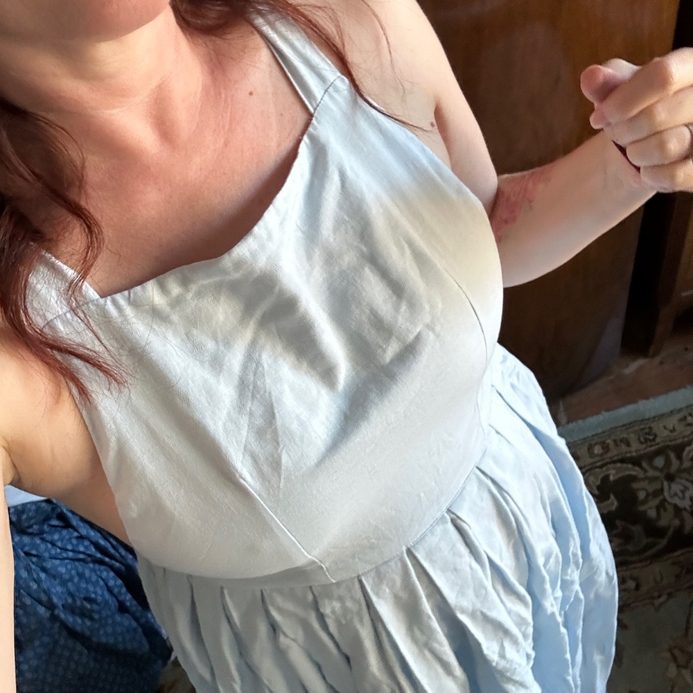 Lelasilk Pale Aqua full linen Maxi Dress - Picture 7 of 9